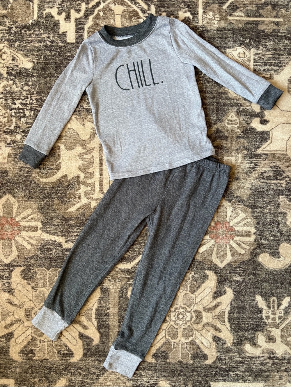 Rae Dunn Grey Kids "CHILL." Pajama Set - Light & Dark Grey